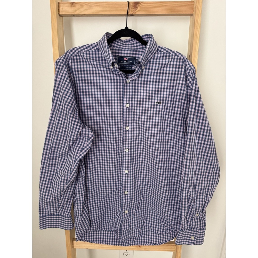 VINEYARD VINES MEN'S  WHALE SLIM FIT  LOGO PLAID  Navy/violet LARGE EXCELLENT